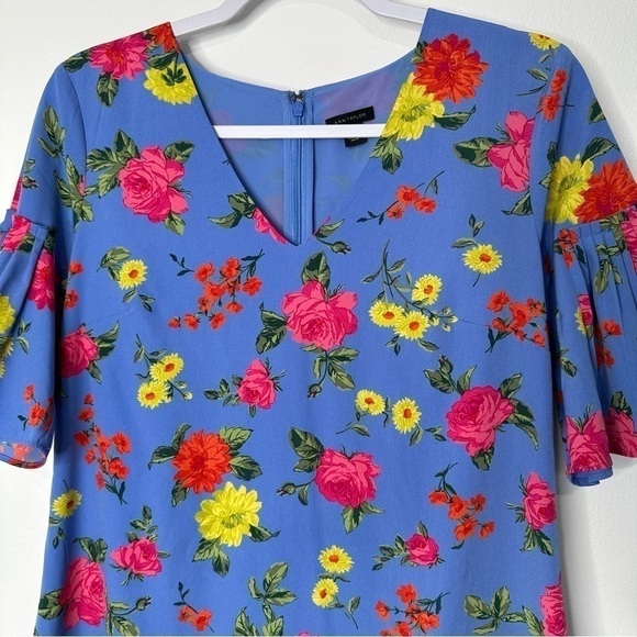Ann Taylor Shift Dress Blue Floral Flounce Size 2 - Picture 7 of 12